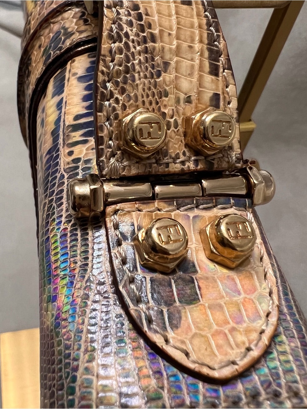 Fendi Iridescent Snake-Embossed Shoulder Bag in Gold, Brown, Cream, Black - Picture 7 of 9
